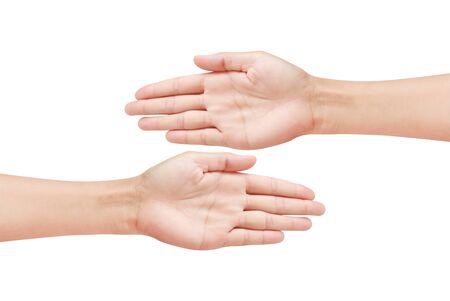 Woman hand or Human hand held up. Isolated on white background withの写真素材