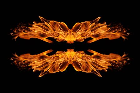 Abstract Fire flame on black backgroundの写真素材