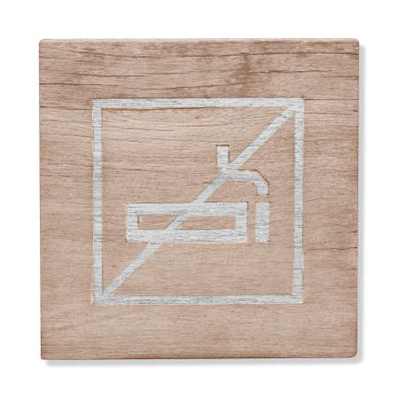 wooden sign No smoking or wood planks isolated on white backgroundの写真素材