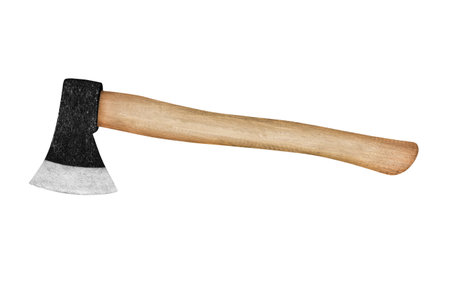 ax with wooden handle isolated on white background with clipping path included.の写真素材