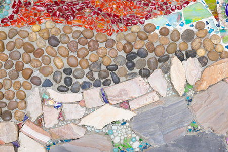 The walls are decorated stone and gravel,color stones texture backgroundの写真素材