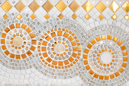 The cement walls are decorated with glass and tile  texture backgroundの写真素材