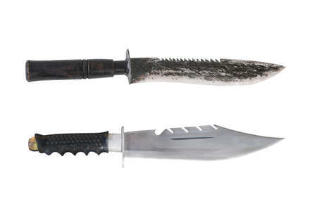 Two Knife for hiking or Knife for entering the forest isolated on white backgroundの写真素材