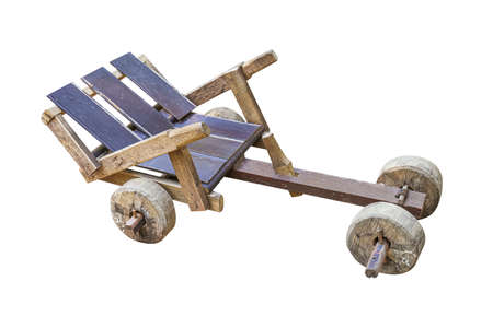 Old wooden Go kart isolatedの写真素材