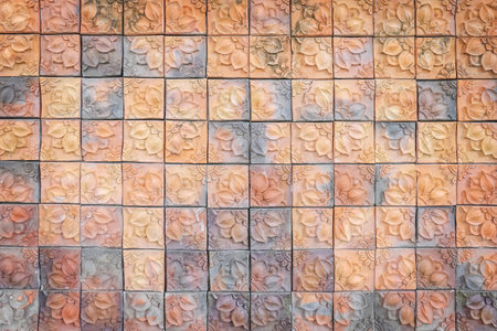 terracotta tile wall photo Flower pattern,  tile wall texture background