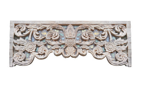 Old Carved flower pattern in the traditional Thai style on the wood  or Gable of temple in Thailand...