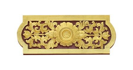 Pattern of wood carve frame gold paint for decoration on white background with clipping path include for design usage purpose.の写真素材