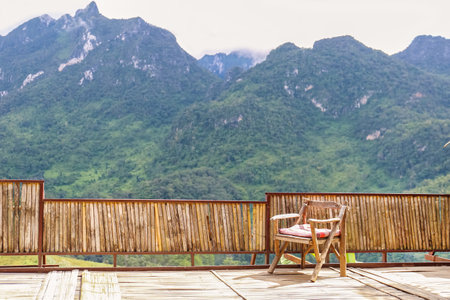 View of Doi Luang Chiang Dao, Balcony Baan Rabiang Doa Homestay, Chiangmai, Thailandの写真素材