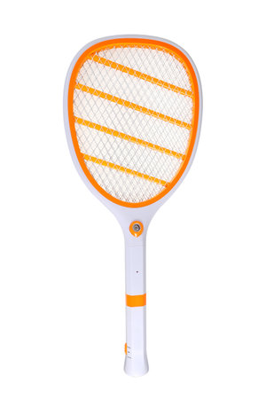 Mosquito killer electric tennis bat, Handheld racket insect fly bug wasp swatter, isolated on white background.の写真素材