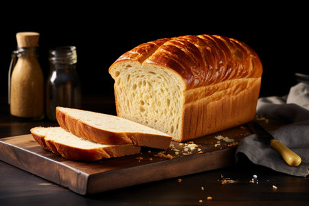 the most delicious bread fresh baked loaf on the table, nice background ,AI generatedの素材