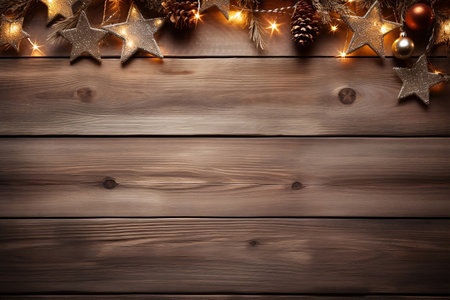 Beautiful Christmas decoration on a wooden texture background AI  AI generated.の素材