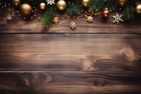 Beautiful Christmas decoration on a wooden texture background AI  AI generated.の素材