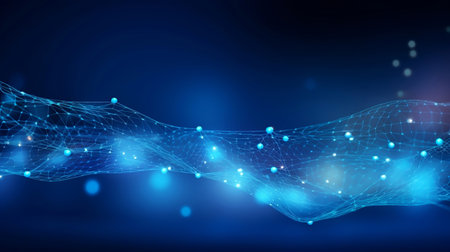 a blue abstract background with lines and dots, anamorphic bokeh, quantum wavetracing,an ai generated image, cyborg and wire details, graphicsの素材