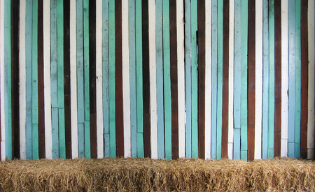Blue tone wooden plank wall background and Straw,can be used as background.