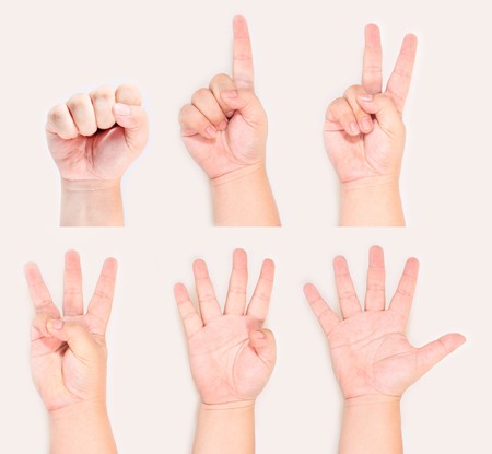 Hands and fingers sign symbol gesture from zero to five の写真素材