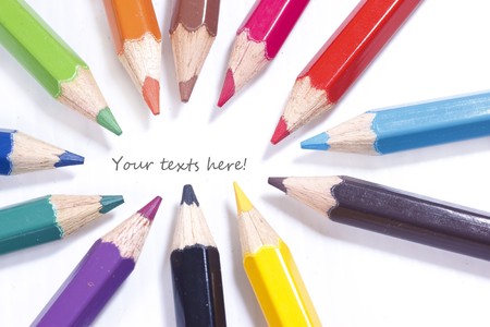 Pastel pencils in 12 colors focus on text message の写真素材