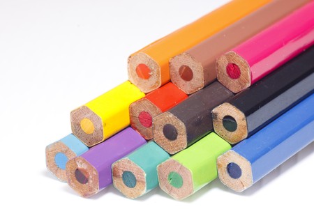 Back of pastel pencils in 12 colors の写真素材