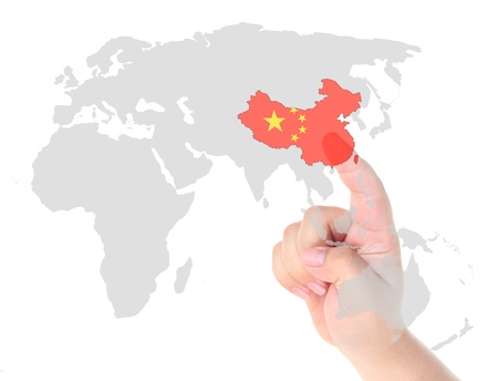 Finger touch on China map flagの写真素材