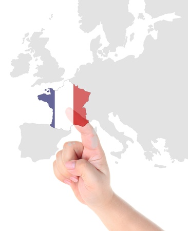 Finger touch on France map flagの写真素材