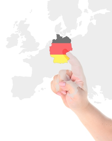 Finger touch on Germany map flagの写真素材