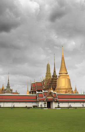 Ancient bangkok thailand grand palace and temple in dark sky