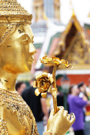  Golden Kinnaree (half woman - half bird) figure at Wat Prakaew, Thailandのeditorial素材