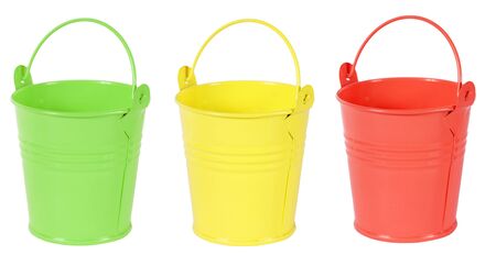 colorful gardening metal bucketの写真素材