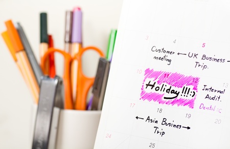 Calendar marked as holiday with pink highlight
