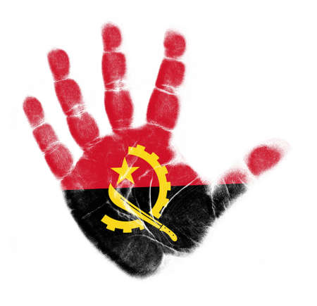 Angola flag palm print isolated on white backgroundの写真素材