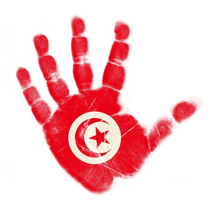 Tunisia flag palm print isolated on white backgroundの写真素材