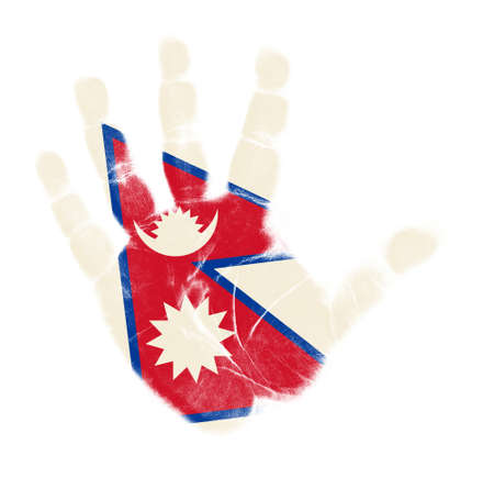 Nepal flag palm print isolated on white backgroundの写真素材