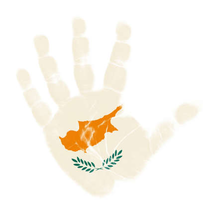 Cyprus flag palm print isolated on white backgroundの写真素材