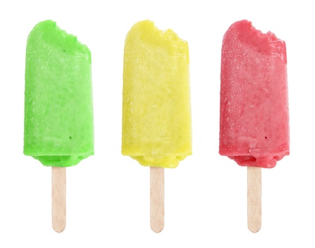 Green, red , yellow colorful fruity ice cream isolated on white backgroundの写真素材