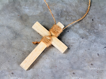Wooden antique look crucifix necklace の写真素材