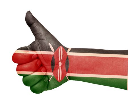 Kenya flag on thumb up gesture like iconの写真素材