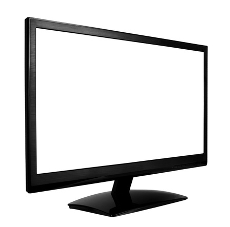 Wide screen high definition LCD monitor isolated on white backgroundの写真素材