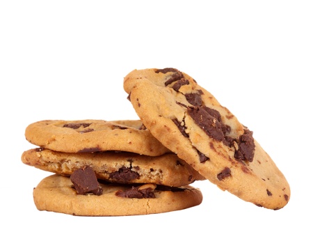 homemade chocolate chip cokies isolated on white background