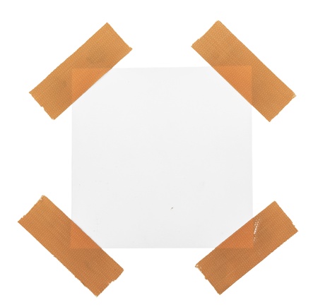 Sticky tape on note paper isolated on white backgroundの写真素材