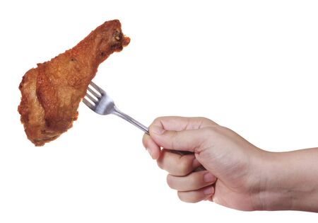 Deep fried chicken drumstick isolated on white backgroundの写真素材