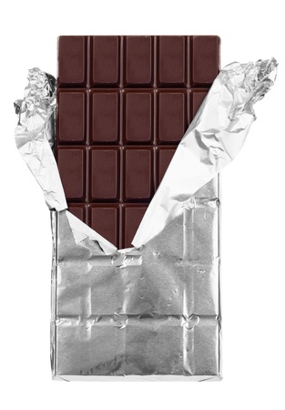 Dark chocolate bar isolated white backgroundの写真素材