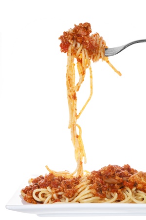 Chicken spaghetti bolognese isolated on white background の写真素材