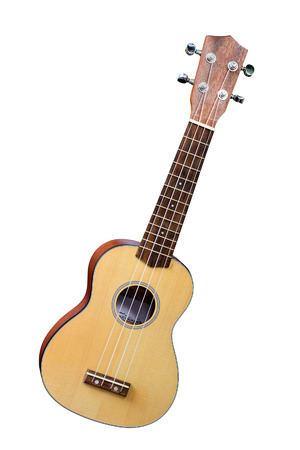 Ordinary wooden ukulele isolated on white backgroundの写真素材