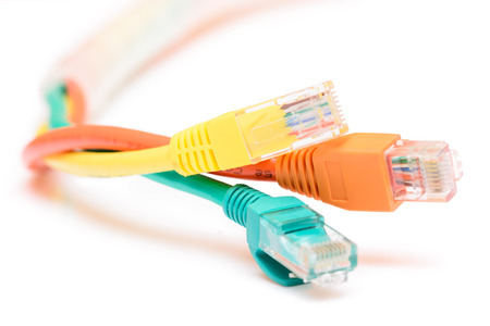 Colorful LAN network cable isolated on white background