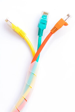 Colorful LAN network cable isolated on white background