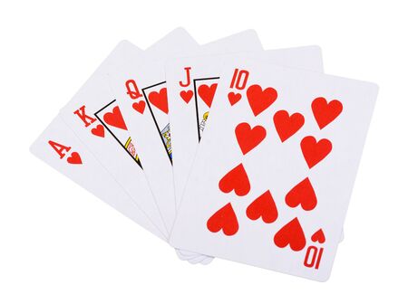 Red hearts royal straight flush poker card