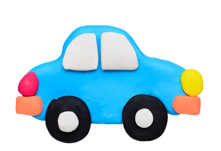 plasticine clay car on white backgroundの写真素材