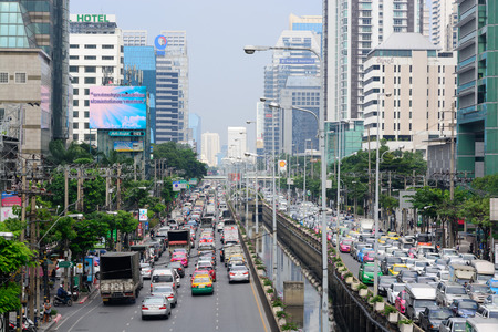 Bangkok,THAILAND, 26 SEPTEMBER 2014, Traffic jam in rush hour on Sathorn road, downtown business areaのeditorial素材