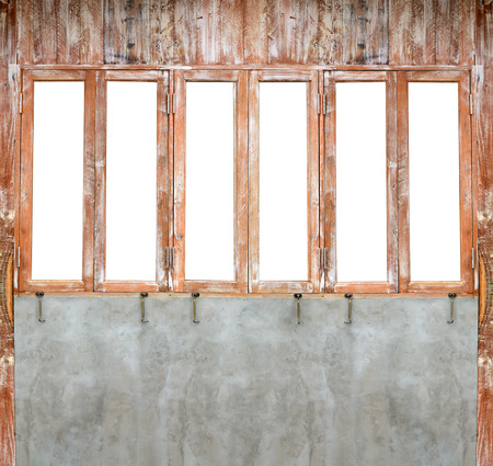 Vintage wooden window on cement wallの写真素材