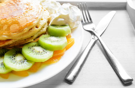 Kiwi peach pancakeの写真素材