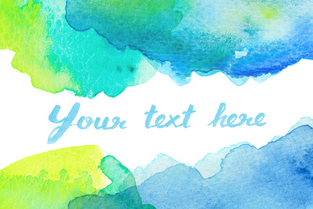 Copy space between green blue water color backgroundの写真素材